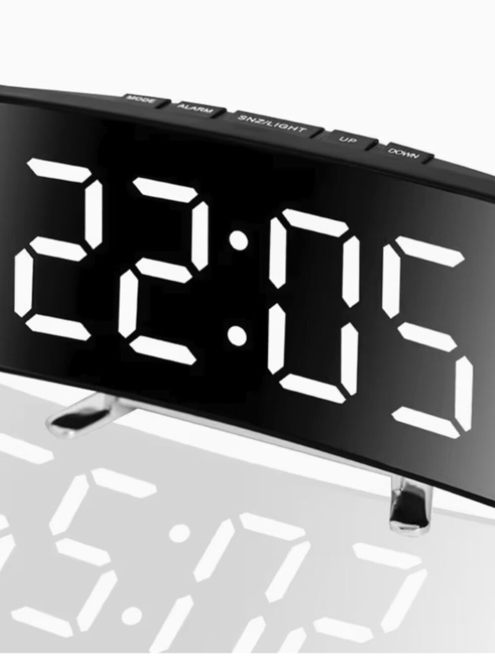 Modern Digital Alarm Clock with Large Mirror Screen & Adjustable Brightness